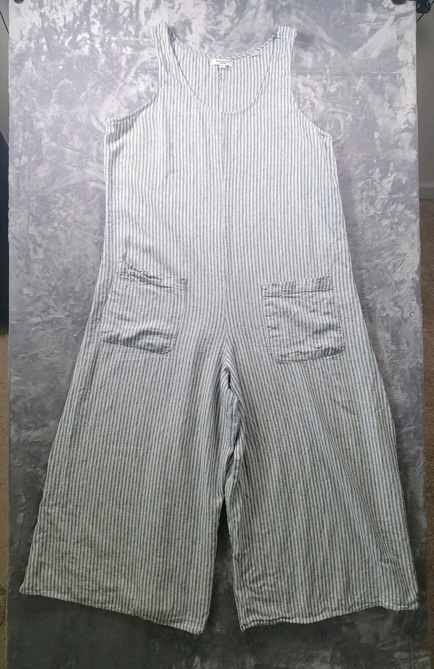 Max Studio XL Linen Blend Wide Leg Sleeveless Jumpsuit Striped